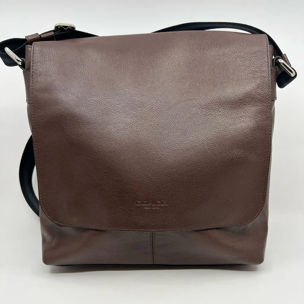 Coach Unisex Charles Brown Leather Crossbody Messenger Bag F72362